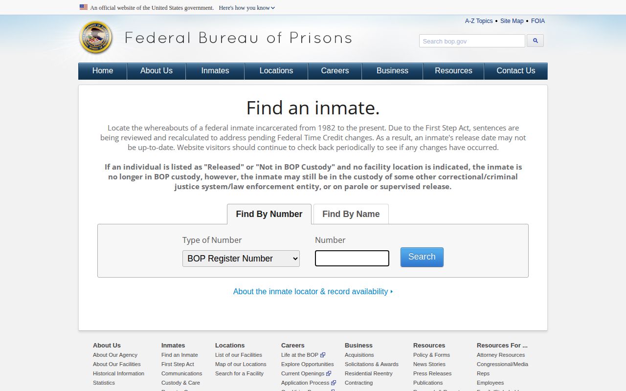 Federal BOP locator for a Perry County release check