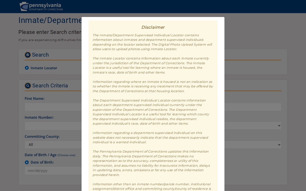 Perry County released inmate PADOC search form