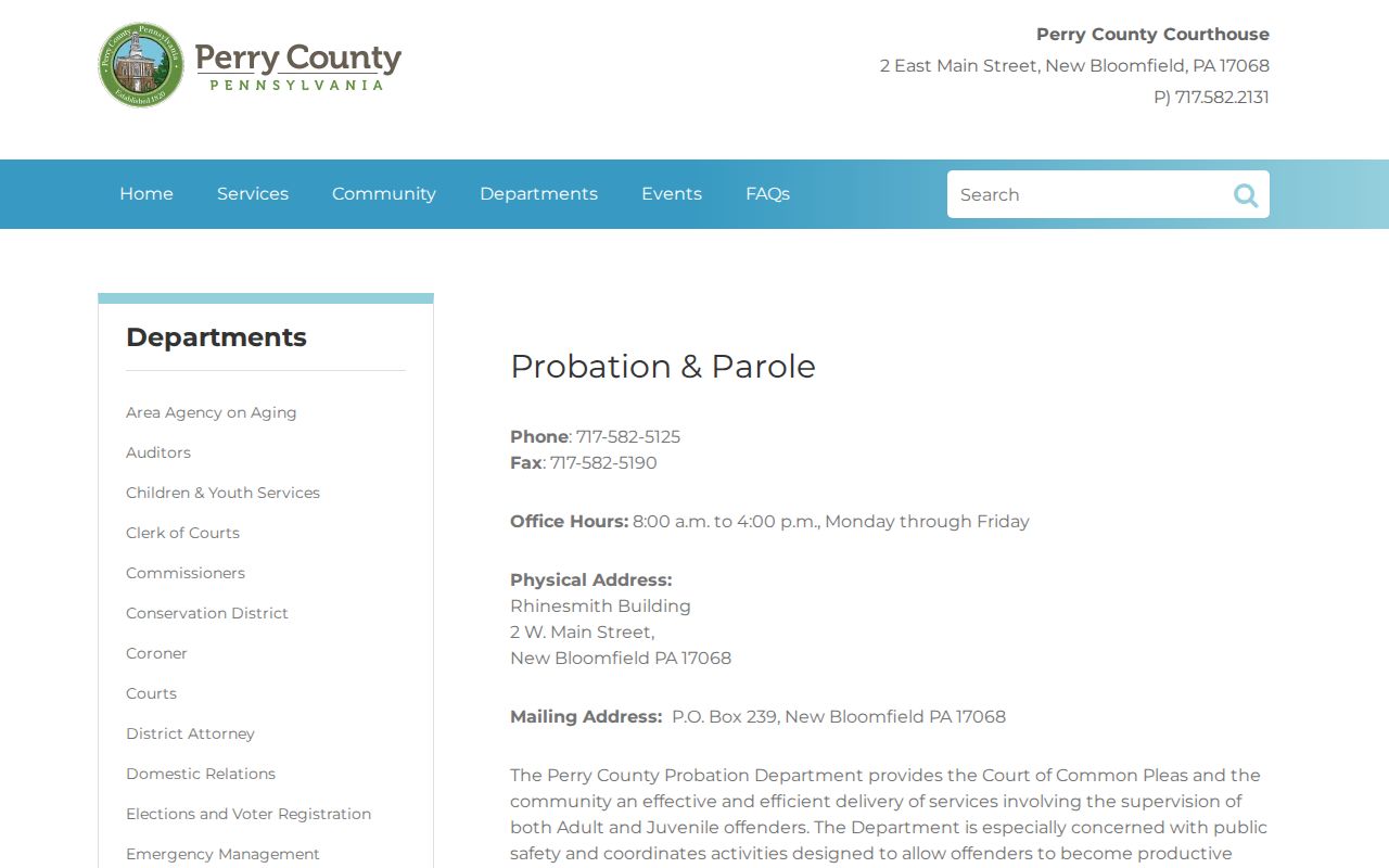 Perry County parole and probation office access page