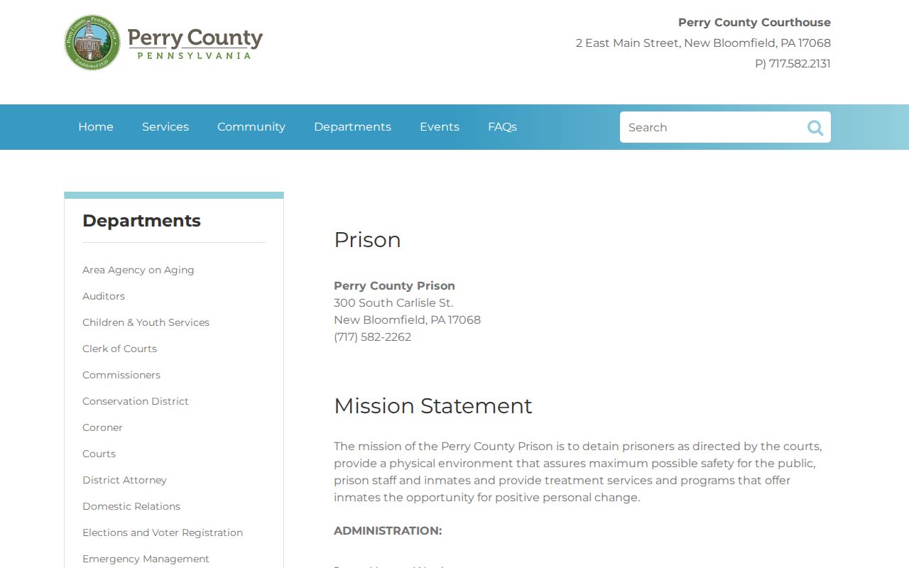 Perry County Prison official release contact page